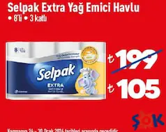 SELPAK EXTRA YAĞ EMİCİ KAĞIT HAVLU 3 KATLI 8'Lİ fiyat ve kampanya bilgisi